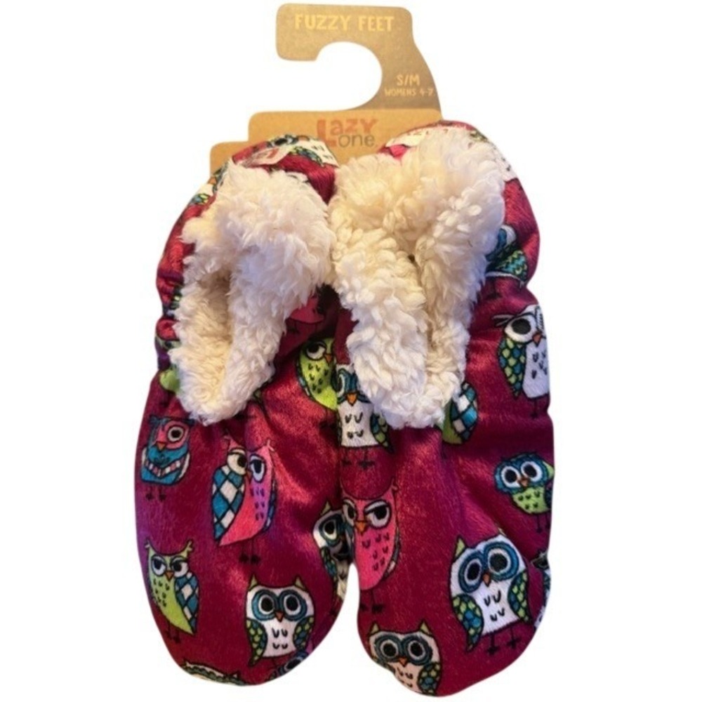 Lazy‎ One Night Owl Fuzzy Feet Slipper Socks Burgundy Womens SM 4-7 NEW